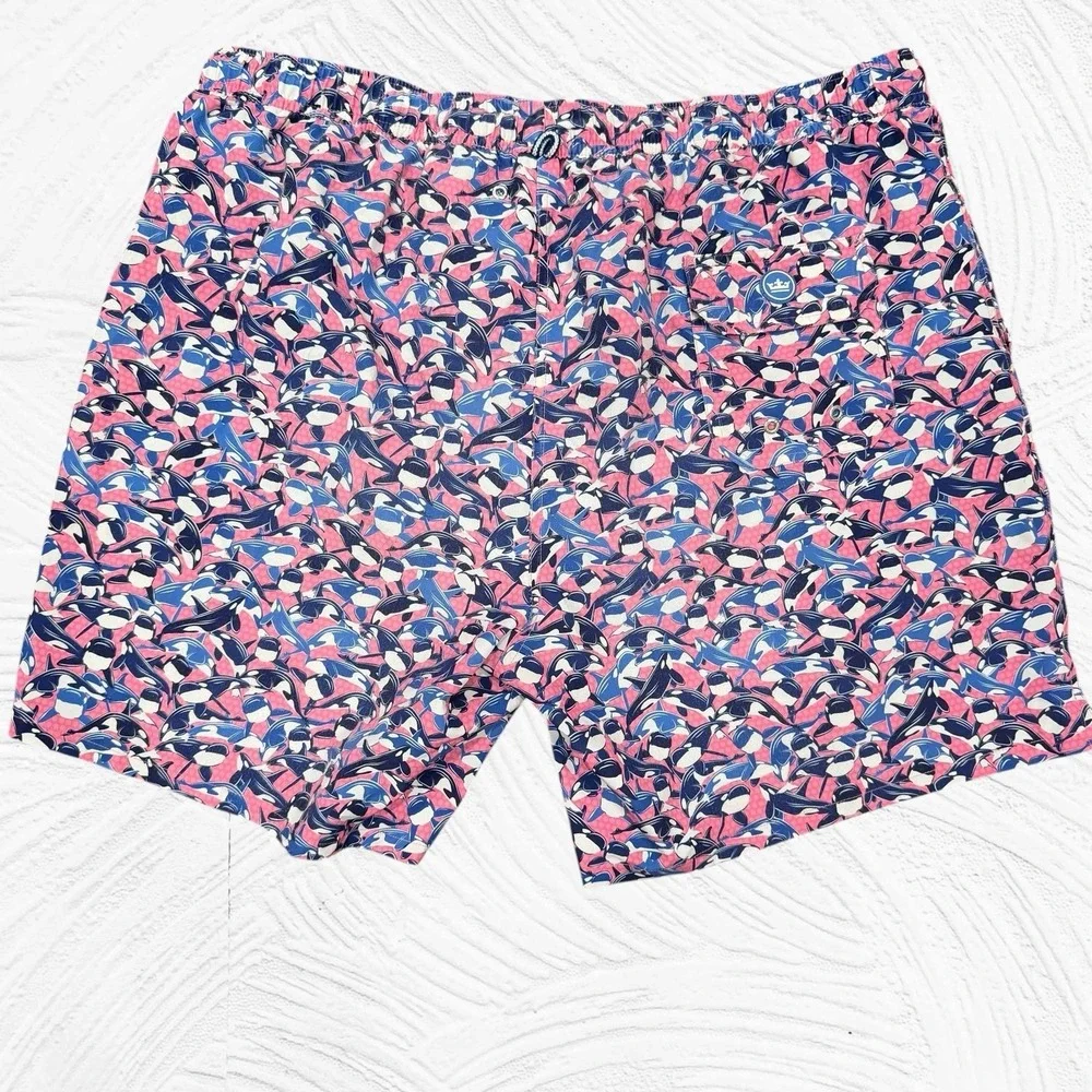 Men's Peter Millar Seaside Swim Shorts Trunks Killer Whale Orca Sz XL  Pink blue